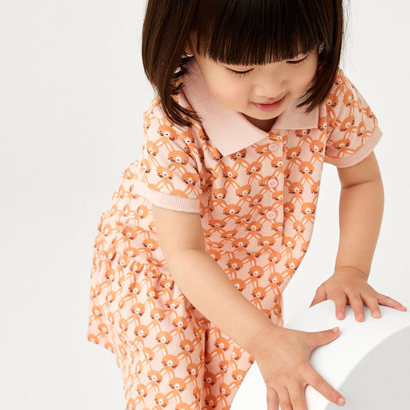 Girls Orange Graphic Printed Cotton A-Line Dress