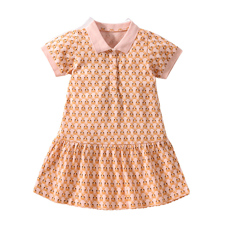 Girls Orange Graphic Printed Cotton A-Line Dress