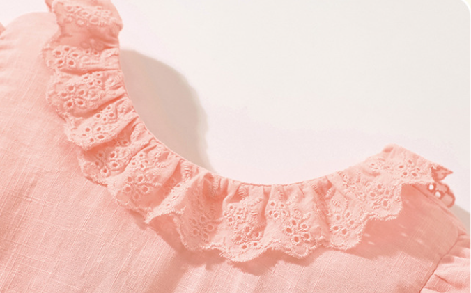 Girls Pink Animal Embroidered Round Neck Fit & Flare Dress