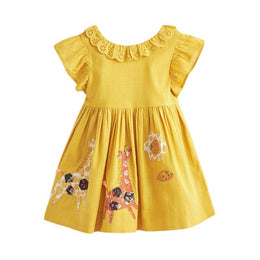 Girls Yellow Graphic Printed Cotton Fit & Flare Mini Dress
