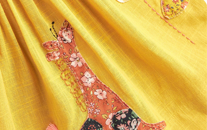 Girls Yellow Graphic Printed Cotton Fit & Flare Mini Dress