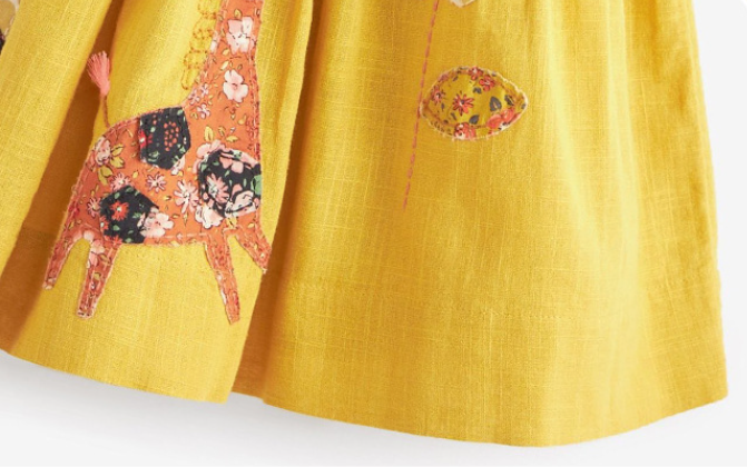 Girls Yellow Graphic Printed Cotton Fit & Flare Mini Dress