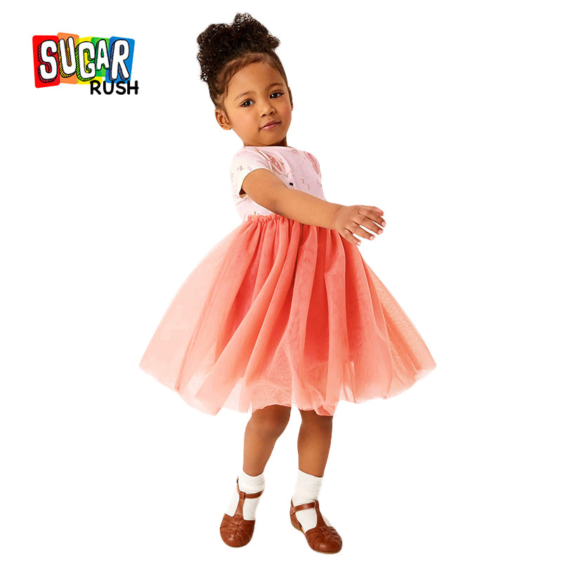 Girls Pink Floral Printed Fit & Flare Cotton Dress