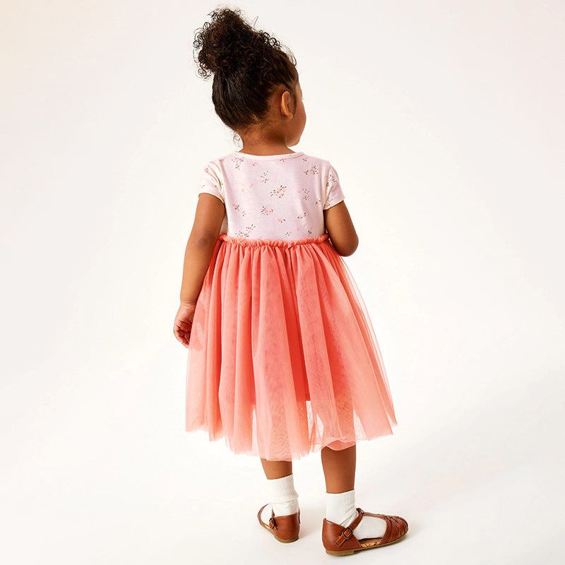 Girls Pink Floral Printed Fit & Flare Cotton Dress