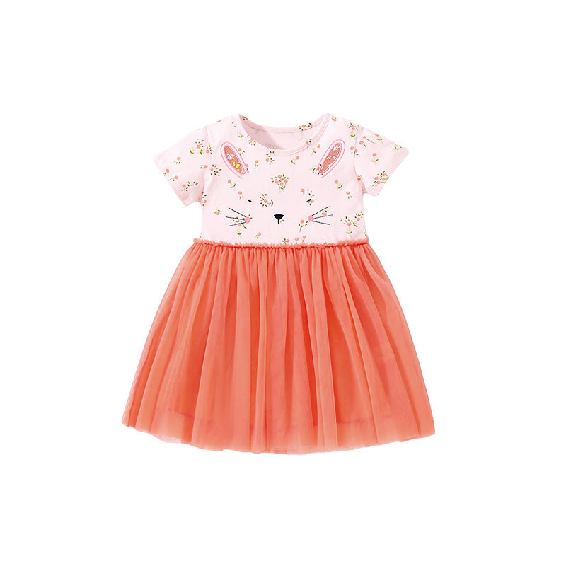 Girls Pink Floral Printed Fit & Flare Cotton Dress