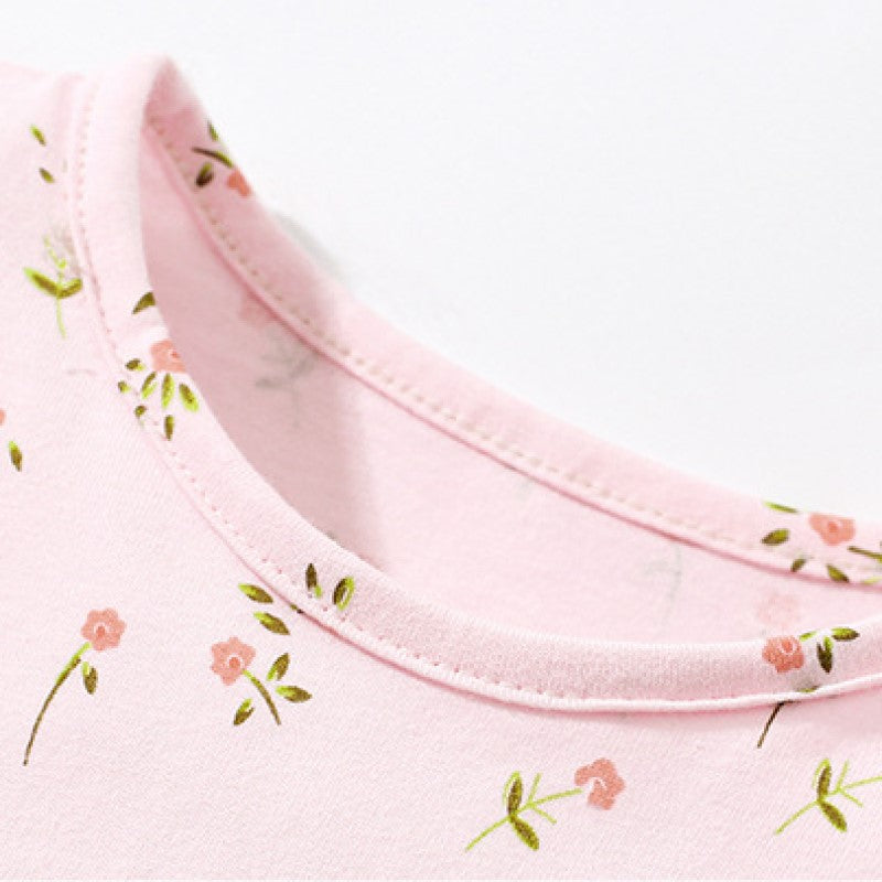 Girls Pink Floral Printed Fit & Flare Cotton Dress