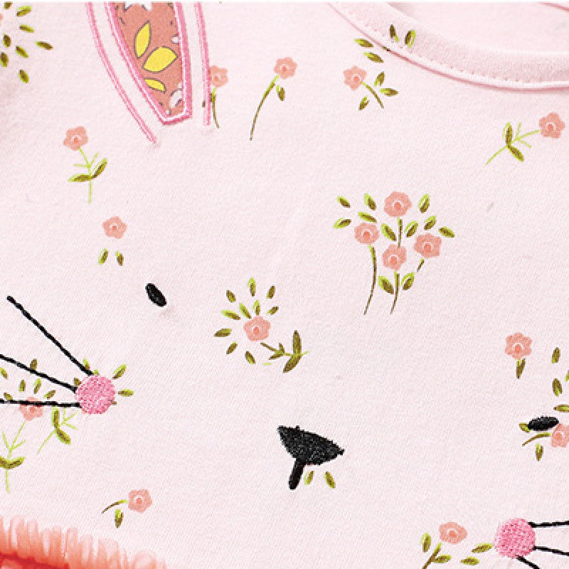 Girls Pink Floral Printed Fit & Flare Cotton Dress