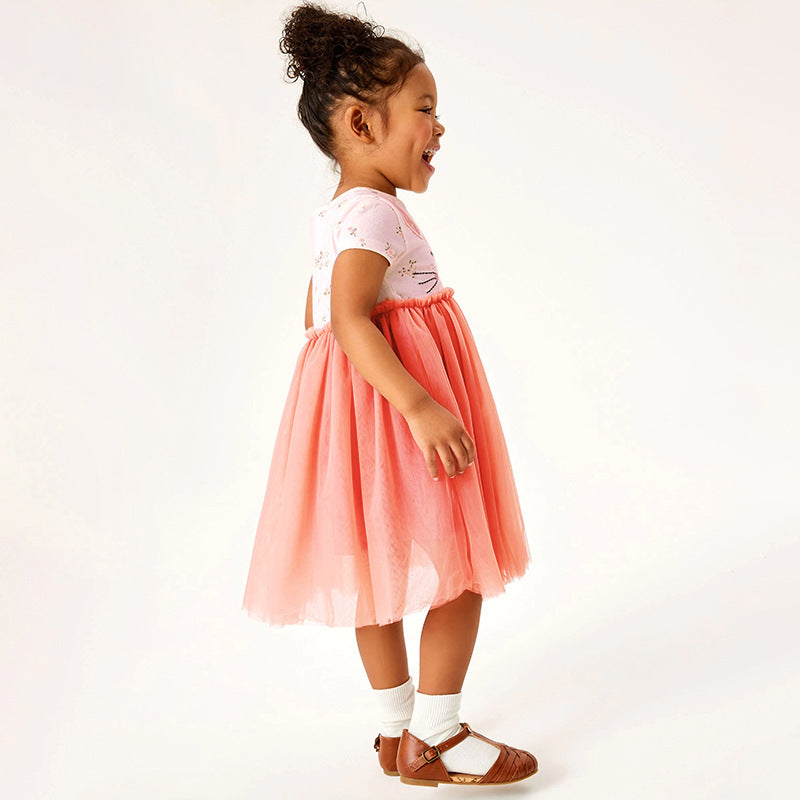 Girls Pink Floral Printed Fit & Flare Cotton Dress