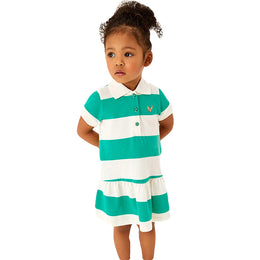 Girls Green Striped Cotton A-Line Dress
