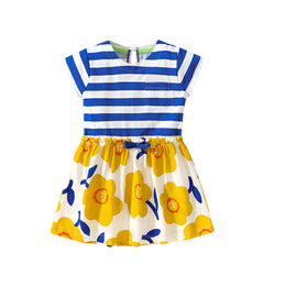 Navy Blue Floral Printed Cotton Fit & Flare Dress