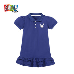 Girls Navy Blue Cotton Shirt Dress