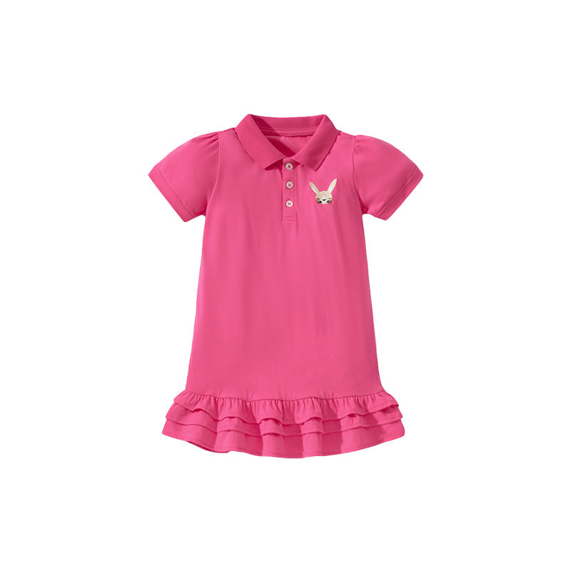 Girls Pink Puff Sleeves Cotton T-Shirt Dress