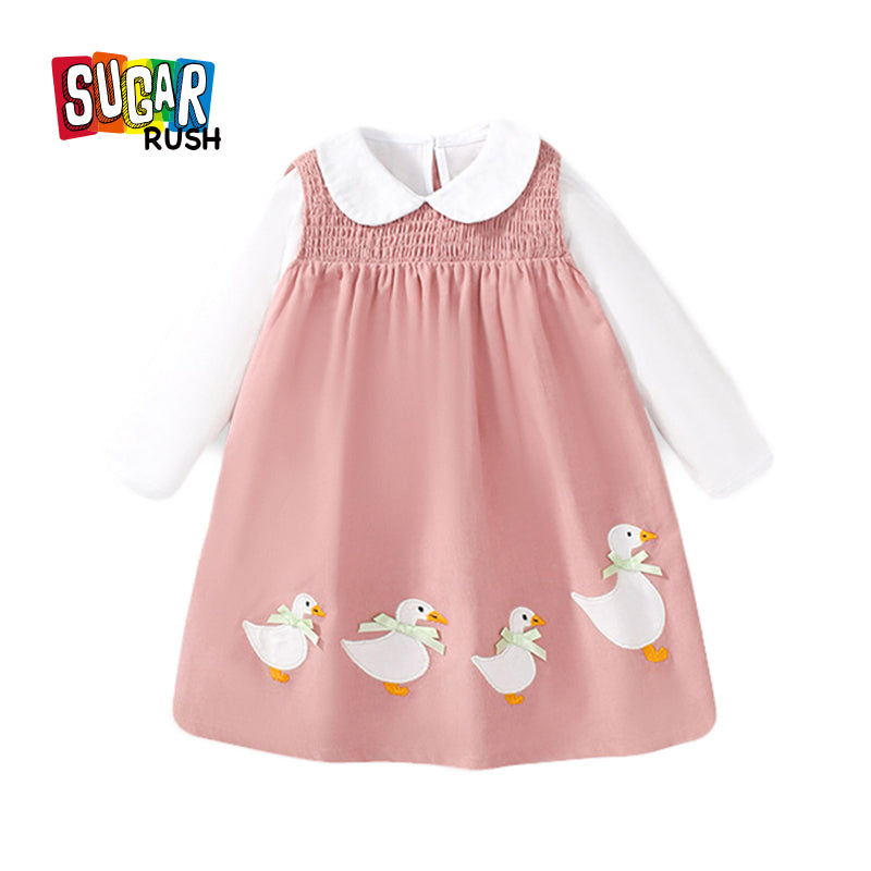 Girls Pink Smocked Cotton A-line Midi Dress