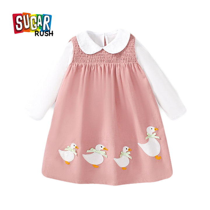 Girls Pink Smocked Cotton A-line Midi Dress