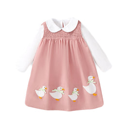 Girls Pink Smocked Cotton A-line Midi Dress