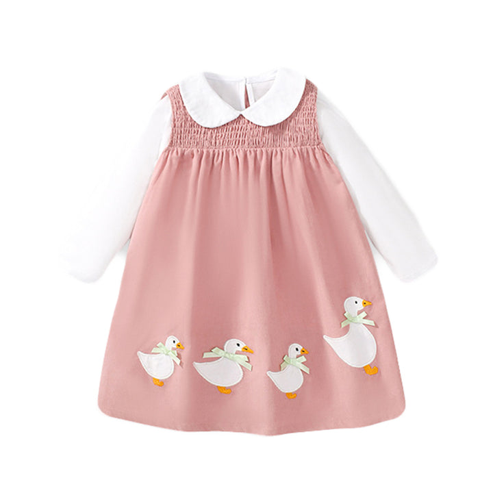 Girls Pink Smocked Cotton A-line Midi Dress
