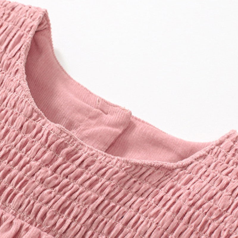 Girls Pink Smocked Cotton A-line Midi Dress