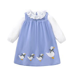 Girls Blue Round Neck Cotton Dress
