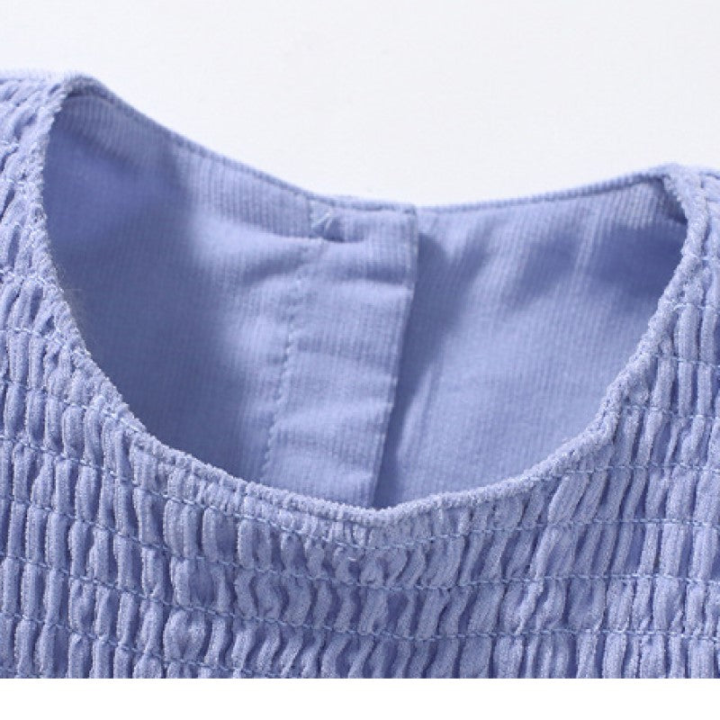 Girls Blue Round Neck Cotton Dress