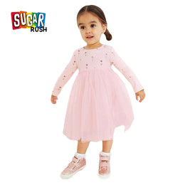 Pink Ribbed Cotton Fit and Flare Dress