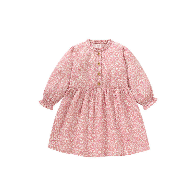 Girls Pink Floral Printed Gathered Cotton Fit & Flare Dress