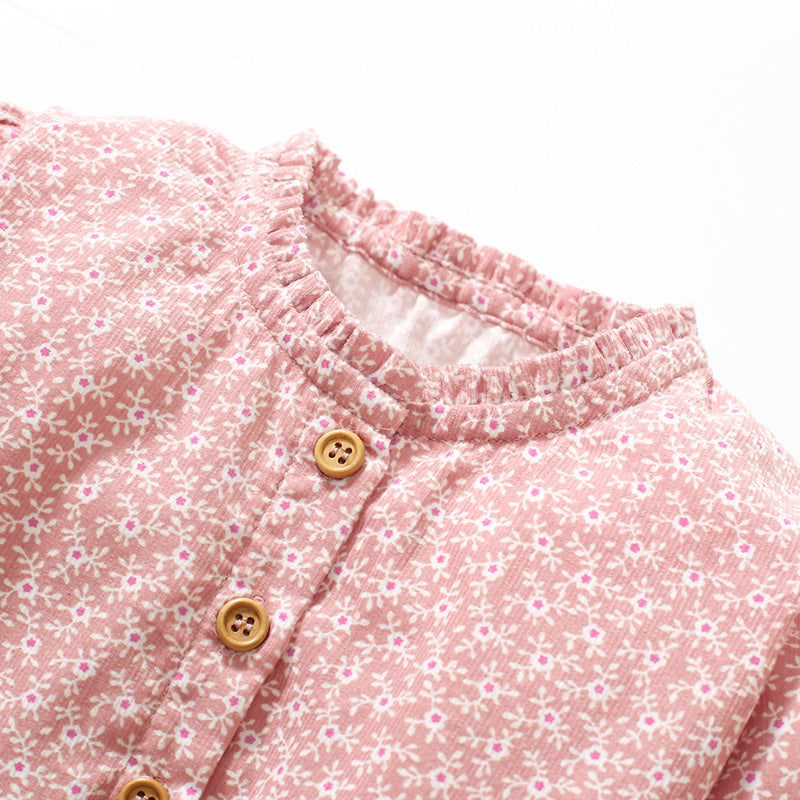 Girls Pink Floral Printed Gathered Cotton Fit & Flare Dress