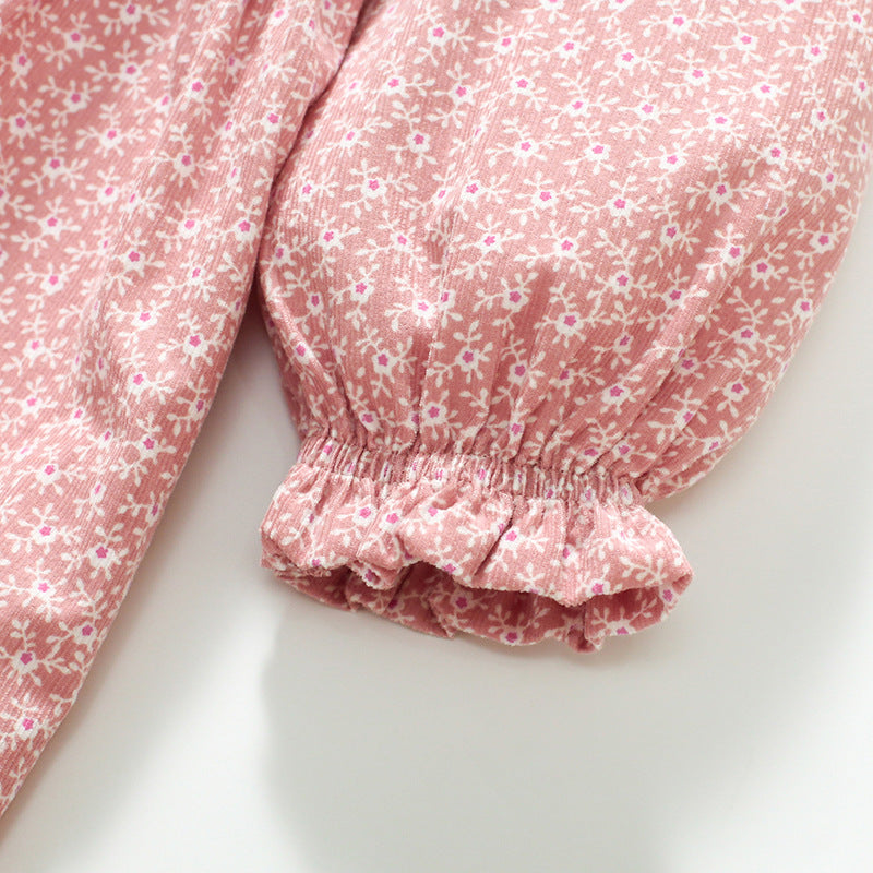 Girls Pink Floral Printed Gathered Cotton Fit & Flare Dress