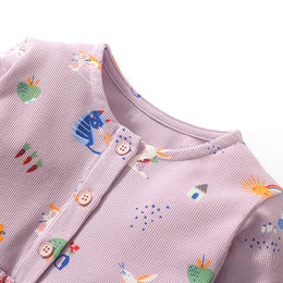 Girls Conversational Printed Round Neck Long Sleeves Fit & Flare Dress