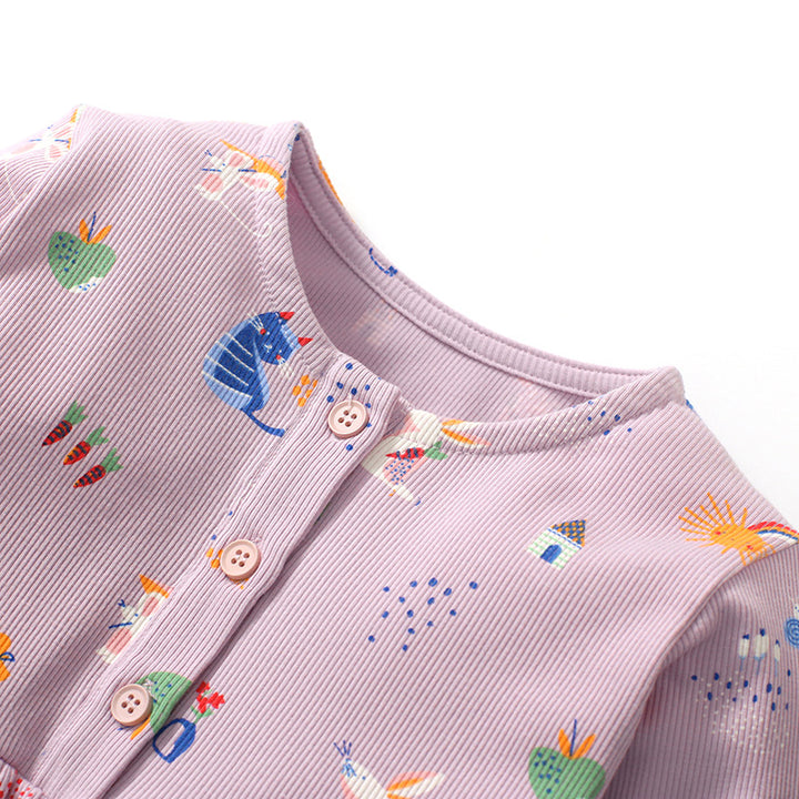 Girls Conversational Printed Round Neck Long Sleeves Fit & Flare Dress