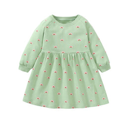 Green Girls Conversational Printed Cotton A-Line Dress