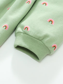 Green Girls Conversational Printed Cotton A-Line Dress