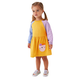 Girls Yellow & Purple Applique Fit & Flare Cotton Dress