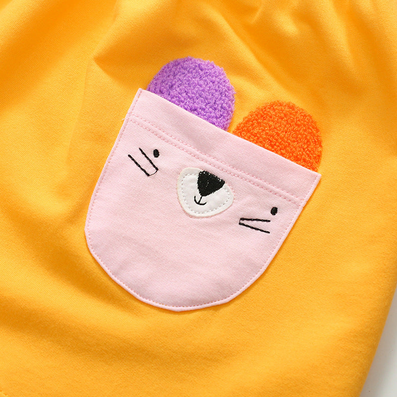 Girls Yellow & Purple Applique Fit & Flare Cotton Dress