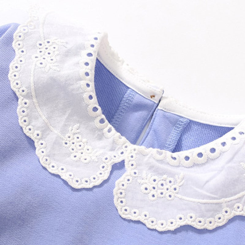 Girls Floral Print Peter Pan Collar Long Sleeves Cotton A-Line Dress