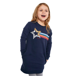 Girls Navy Blue Sequinned Cotton Pullover
