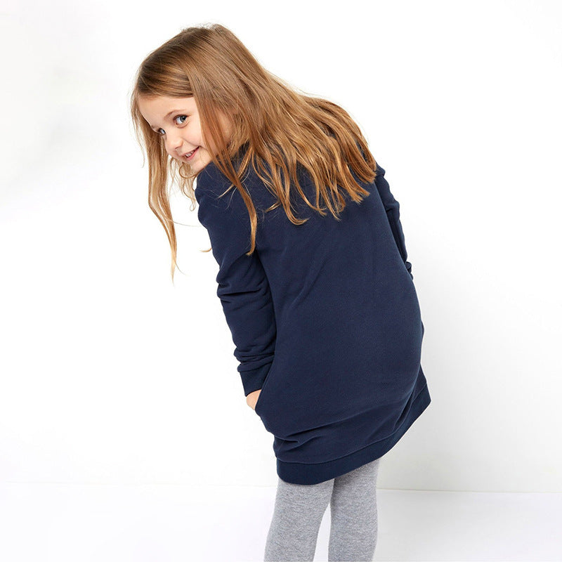 Girls Navy Blue Sequinned Cotton Pullover
