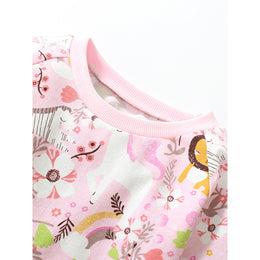 Girls Printed Round Neck Long Sleeves Flared Hem Fit & Flare Dress