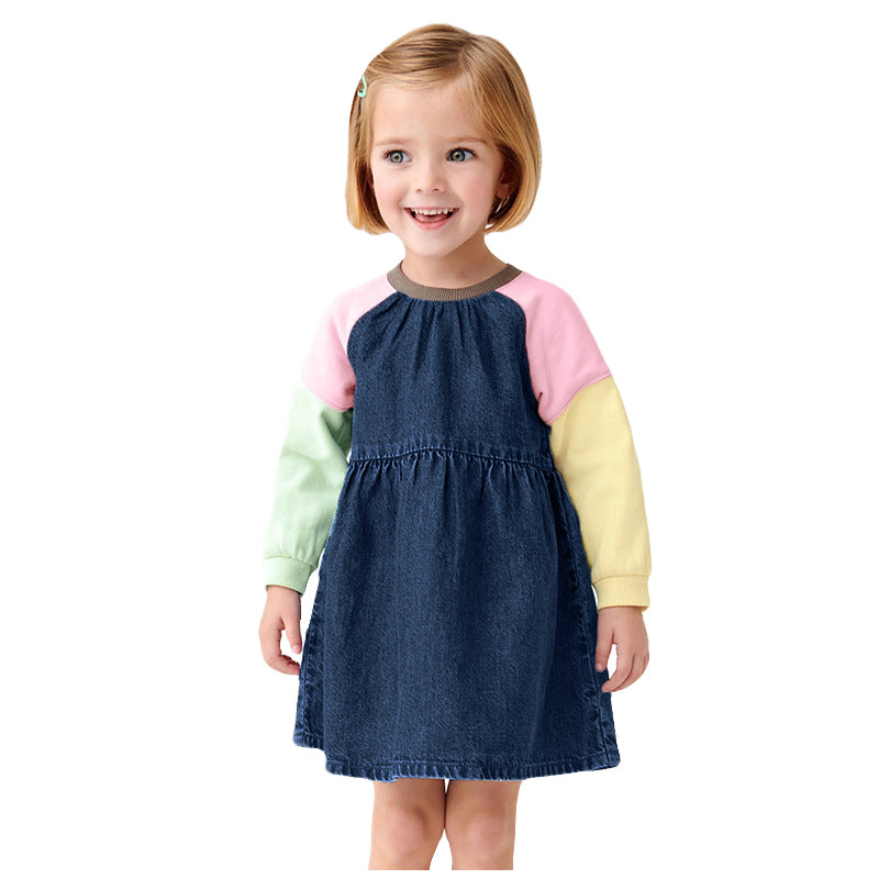 Blue Cotton Denim A-Line Dress