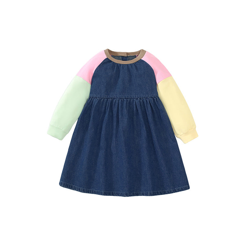 Blue Cotton Denim A-Line Dress
