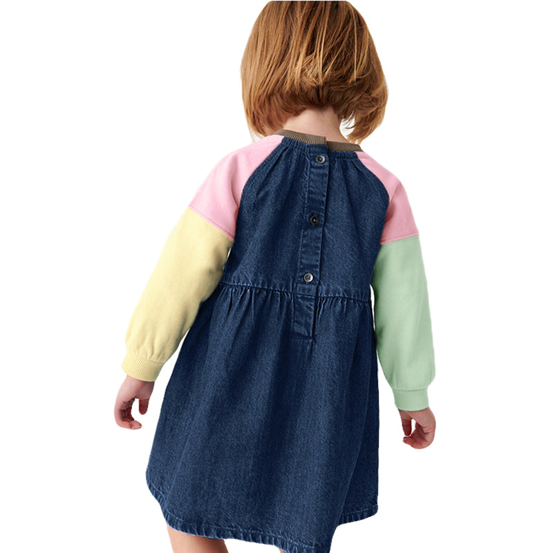 Blue Cotton Denim A-Line Dress