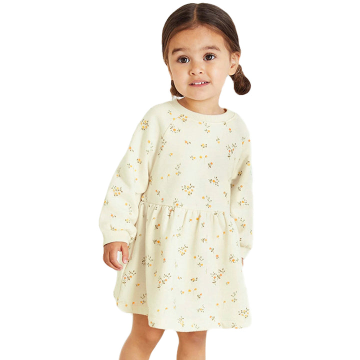 Beige Floral Printed A-Line Cotton Dress