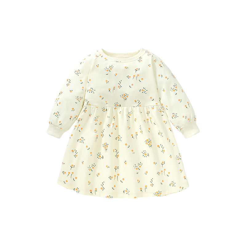 Beige Floral Printed A-Line Cotton Dress