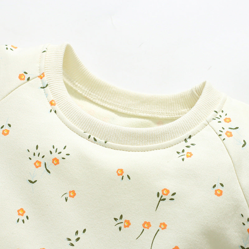 Beige Floral Printed A-Line Cotton Dress