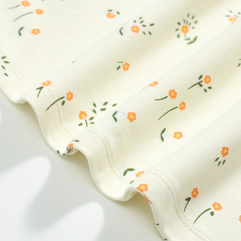 Beige Floral Printed A-Line Cotton Dress