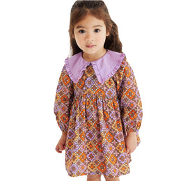 Girls Purple Cotton Floral Print Above the Keyboard Collar A Line Dress