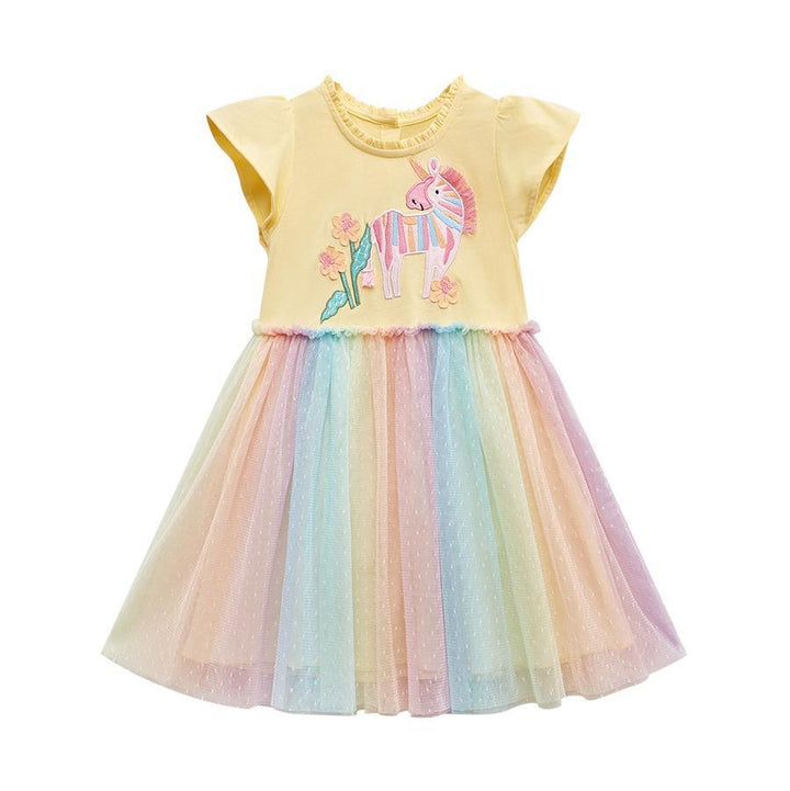 Yellow Colourblocked Embroidered T-shirt Dress