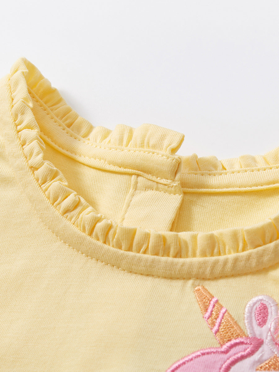 Yellow Colourblocked Embroidered T-shirt Dress