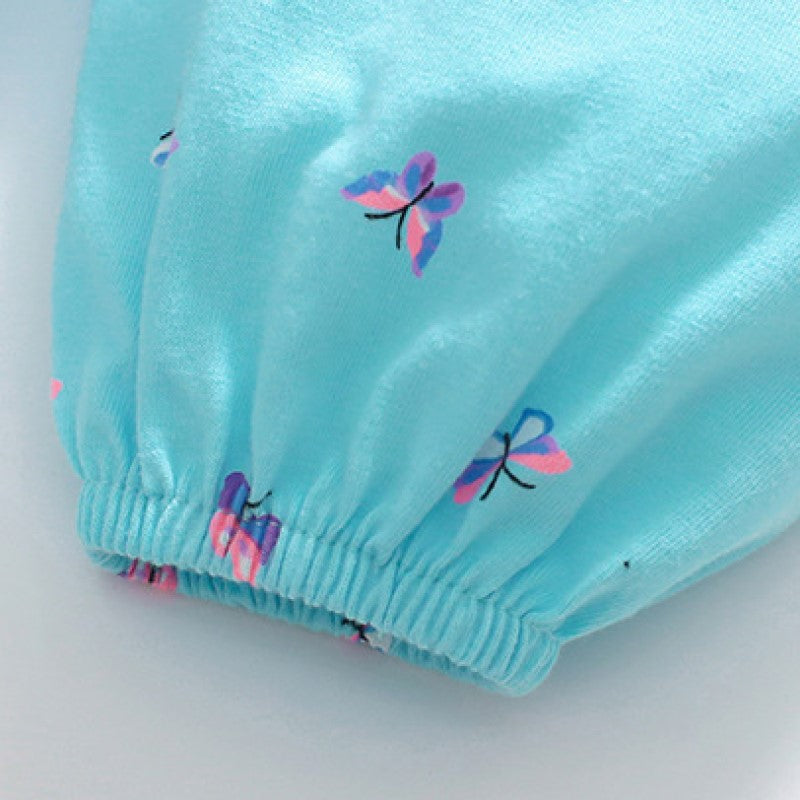 Girls Blue Conversational Printed Peter Pan Collar A-Line Cotton Dress