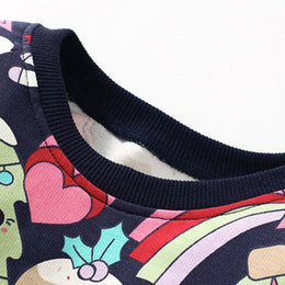 Girls Navy Blue & White Unicorn Printed A-Line Mini Cotton Dress