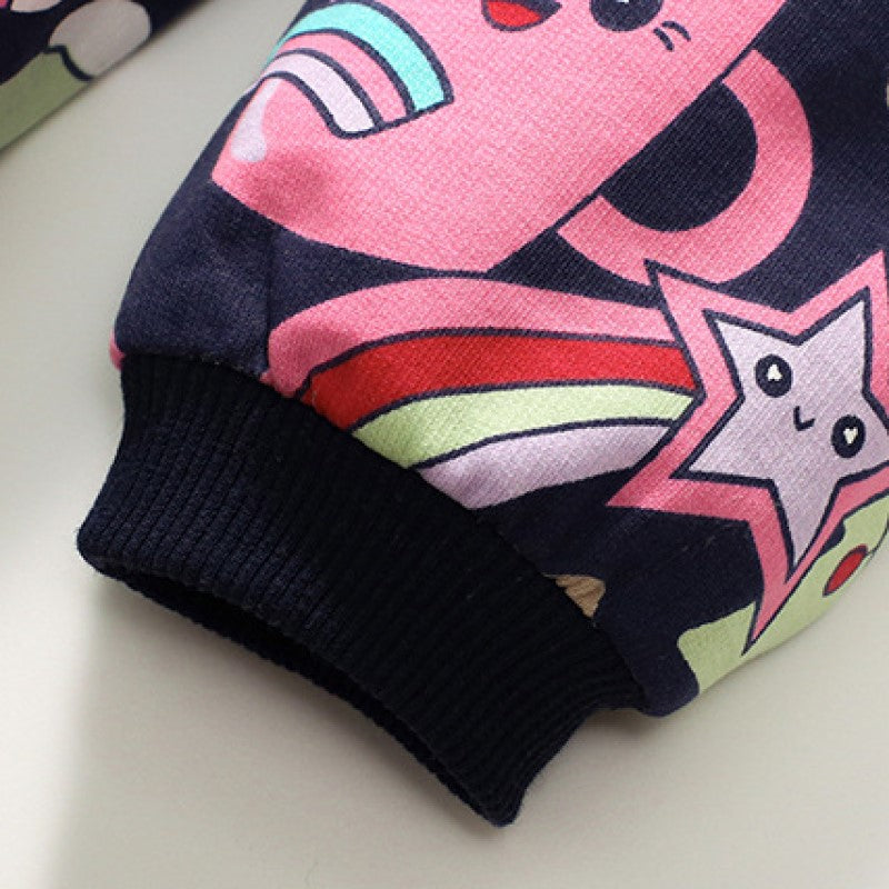 Girls Navy Blue & White Unicorn Printed A-Line Mini Cotton Dress
